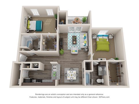 Floor plan for 2 beds, 2 baths, 976 sqft